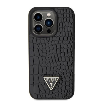 Guess GUHCP15LPCRTHCK iPhone 15 Pro 6,1&quot; černo/černé pevné pouzdro Croco Triangle Metal Logo