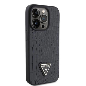 Guess GUHCP15LPCRTHCK iPhone 15 Pro 6,1&quot; černo/černé pevné pouzdro Croco Triangle Metal Logo