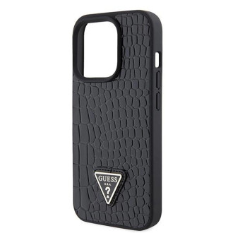 Guess GUHCP15LPCRTHCK iPhone 15 Pro 6,1&quot; černo/černé pevné pouzdro Croco Triangle Metal Logo