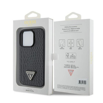 Guess GUHCP15LPCRTHCK iPhone 15 Pro 6,1&quot; černo/černé pevné pouzdro Croco Triangle Metal Logo