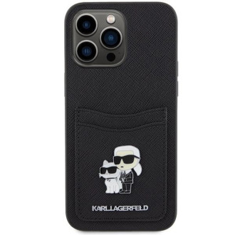 Karl Lagerfeld KLHCP15XSAPKCNPK iPhone 15 Pro Max 6,7&quot; černo/černé pevné pouzdro Saffiano Cardslot KC kovový kolík