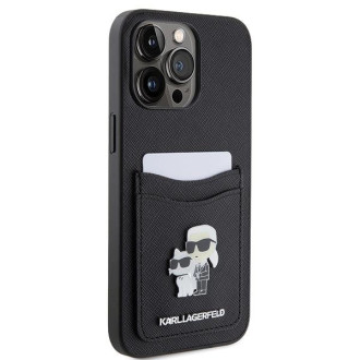 Karl Lagerfeld KLHCP15XSAPKCNPK iPhone 15 Pro Max 6,7&quot; černo/černé pevné pouzdro Saffiano Cardslot KC kovový kolík