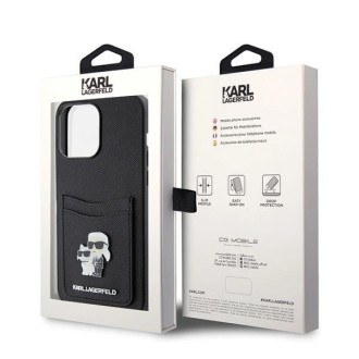 Karl Lagerfeld KLHCP15XSAPKCNPK iPhone 15 Pro Max 6,7&quot; černo/černé pevné pouzdro Saffiano Cardslot KC kovový kolík