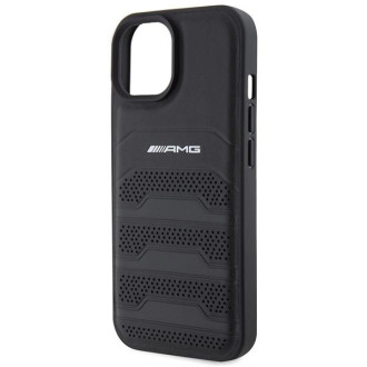 Kožené pouzdro AMG Debossed Lines pro iPhone 15 - černé