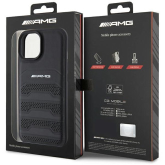 Kožené pouzdro AMG Debossed Lines pro iPhone 15 - černé