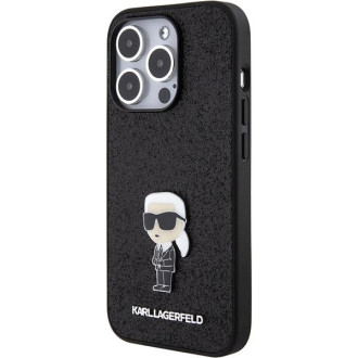 Pouzdro Karl Lagerfeld Fixed Glitter Ikonik Logo Metal Pin pro iPhone 15 Pro - černé