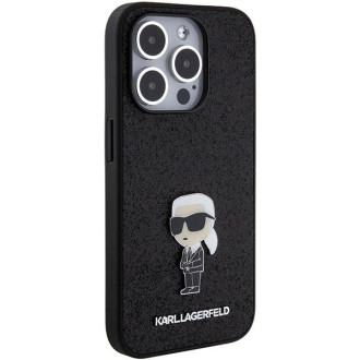 Pouzdro Karl Lagerfeld Fixed Glitter Ikonik Logo Metal Pin pro iPhone 15 Pro - černé