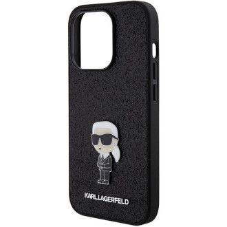 Pouzdro Karl Lagerfeld Fixed Glitter Ikonik Logo Metal Pin pro iPhone 15 Pro - černé