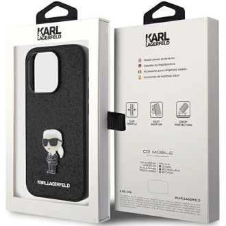Pouzdro Karl Lagerfeld Fixed Glitter Ikonik Logo Metal Pin pro iPhone 15 Pro - černé