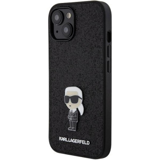 Pouzdro Karl Lagerfeld Fixed Glitter Ikonik Logo Metal Pin pro iPhone 15 - černé