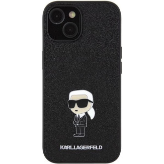 Pouzdro Karl Lagerfeld Fixed Glitter Ikonik Logo Metal Pin pro iPhone 15 - černé