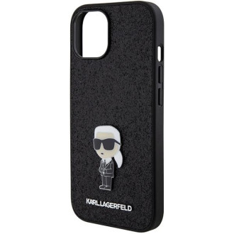 Pouzdro Karl Lagerfeld Fixed Glitter Ikonik Logo Metal Pin pro iPhone 15 - černé