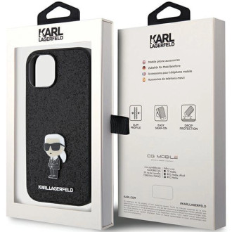 Pouzdro Karl Lagerfeld Fixed Glitter Ikonik Logo Metal Pin pro iPhone 15 - černé