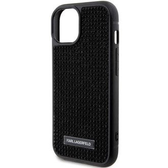 Pouzdro Karl Lagerfeld Rhinestone Logo Metal Plate pro iPhone 15 - černé