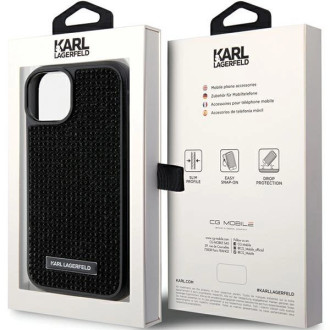 Pouzdro Karl Lagerfeld Rhinestone Logo Metal Plate pro iPhone 15 - černé