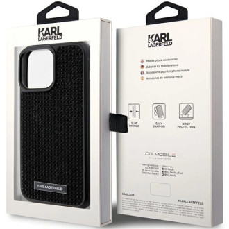 Pouzdro Karl Lagerfeld Rhinestone Logo Metal Plate pro iPhone 15 Pro Max - černé