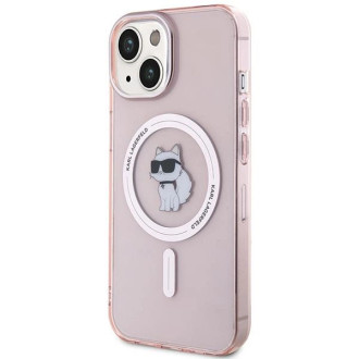 Pouzdro Karl Lagerfeld IML Choupette MagSafe pro iPhone 15 - růžové