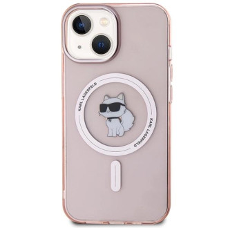 Pouzdro Karl Lagerfeld IML Choupette MagSafe pro iPhone 15 - růžové