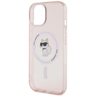 Pouzdro Karl Lagerfeld IML Choupette MagSafe pro iPhone 15 - růžové