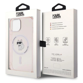 Pouzdro Karl Lagerfeld IML Choupette MagSafe pro iPhone 15 - růžové