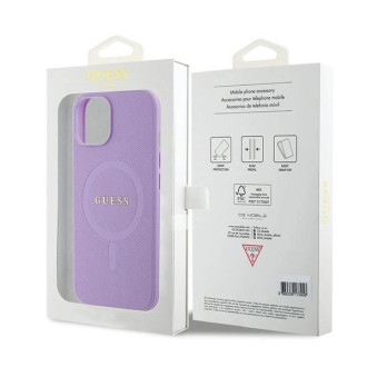 Pouzdro Guess Saffiano MagSafe pro iPhone 15 Plus - fialové