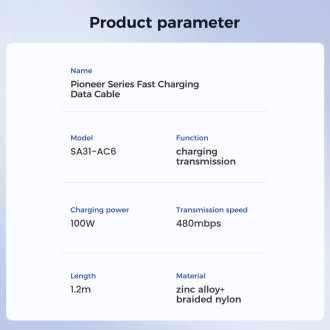 Joyroom Pioneer Series SA31-AC6 USB-A / USB-C kabel 100W 1,2m - černý