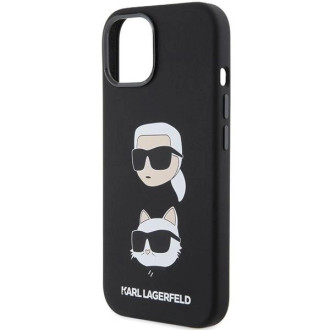 Karl Lagerfeld silikonové pouzdro na hlavu Karl&amp;Choupette pro iPhone 15 Plus / 14 Plus - černé