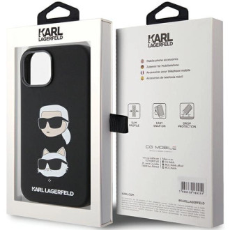 Karl Lagerfeld silikonové pouzdro na hlavu Karl&amp;Choupette pro iPhone 15 Plus / 14 Plus - černé