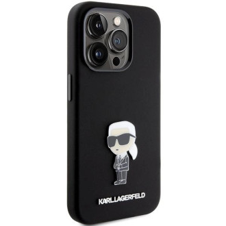 Karl Lagerfeld silikonové pouzdro Ikonik Metal Pin pro iPhone 15 Pro Max - černé