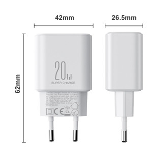 EU Joyroom JR-TCF05 20W USB-A USB-C nabíječka + USB-C kabel – bílá