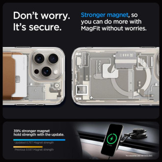 Pouzdro Spigen Ultra Hybrid Mag s MagSafe pro iPhone 15 Pro Max - přírodní titan (vzor Zero One)