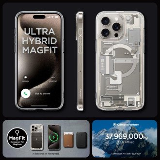 Pouzdro Spigen Ultra Hybrid Mag s MagSafe pro iPhone 15 Pro Max - přírodní titan (vzor Zero One)