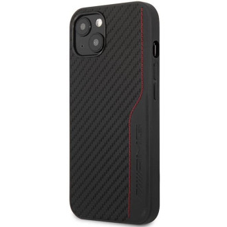 AMG AMHCP13MDEBK iPhone 13 6,1" černý/černý pevný obal kůže a karbonové červené prošívání