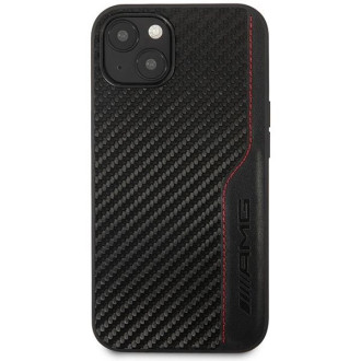 AMG AMHCP13MDEBK iPhone 13 6,1" černý/černý pevný obal kůže a karbonové červené prošívání