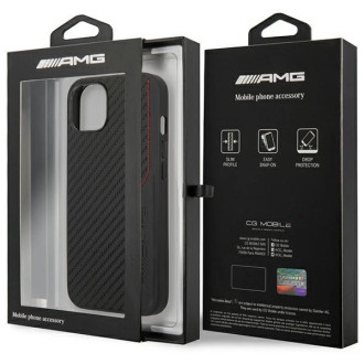 AMG AMHCP13MDEBK iPhone 13 6,1" černý/černý pevný obal kůže a karbonové červené prošívání