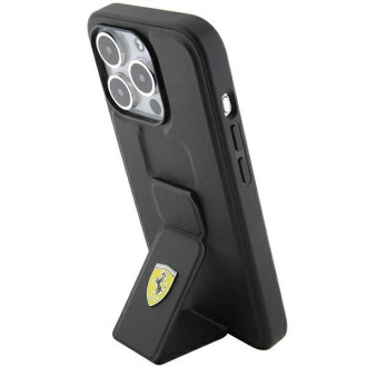 Pouzdro Ferrari Grip Stand Metal Logo pro iPhone 15 Pro - černé