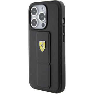 Pouzdro Ferrari Grip Stand Metal Logo pro iPhone 15 Pro - černé