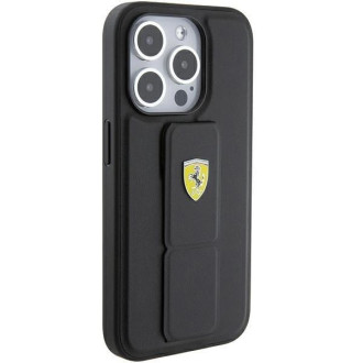 Pouzdro Ferrari Grip Stand Metal Logo pro iPhone 15 Pro - černé