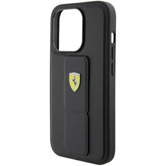 Pouzdro Ferrari Grip Stand Metal Logo pro iPhone 15 Pro - černé