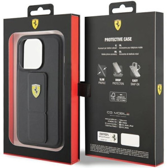 Pouzdro Ferrari Grip Stand Metal Logo pro iPhone 15 Pro - černé