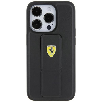 Pouzdro Ferrari Grip Stand Metal Logo pro iPhone 15 Pro Max - černé