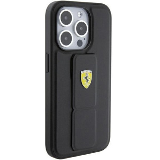 Pouzdro Ferrari Grip Stand Metal Logo pro iPhone 15 Pro Max - černé