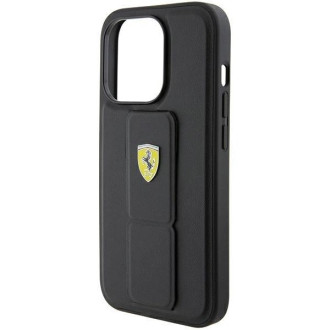 Pouzdro Ferrari Grip Stand Metal Logo pro iPhone 15 Pro Max - černé