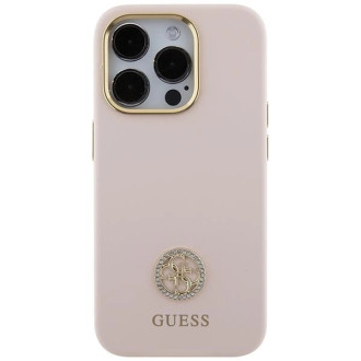 Guess silikonové pouzdro Logo Strass 4G pro iPhone 15 Pro - světle růžové
