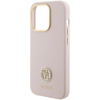 Guess silikonové pouzdro Logo Strass 4G pro iPhone 15 Pro - světle růžové