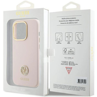 Guess silikonové pouzdro Logo Strass 4G pro iPhone 15 Pro - světle růžové