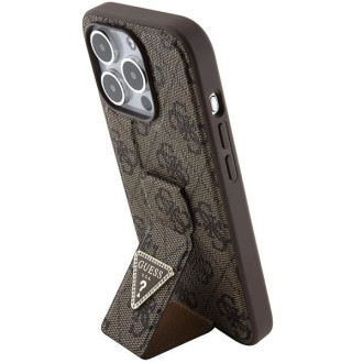 Pouzdro Guess Grip Stand 4G Triangle Strass pro iPhone 15 Pro - hnědé