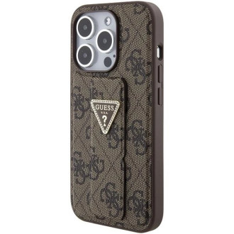 Pouzdro Guess Grip Stand 4G Triangle Strass pro iPhone 15 Pro - hnědé