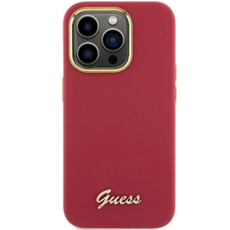 Pouzdro Guess Silicone Script Metal Logo & Frame pro iPhone 15 Pro - červené