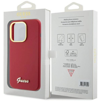 Pouzdro Guess Silicone Script Metal Logo & Frame pro iPhone 15 Pro - červené